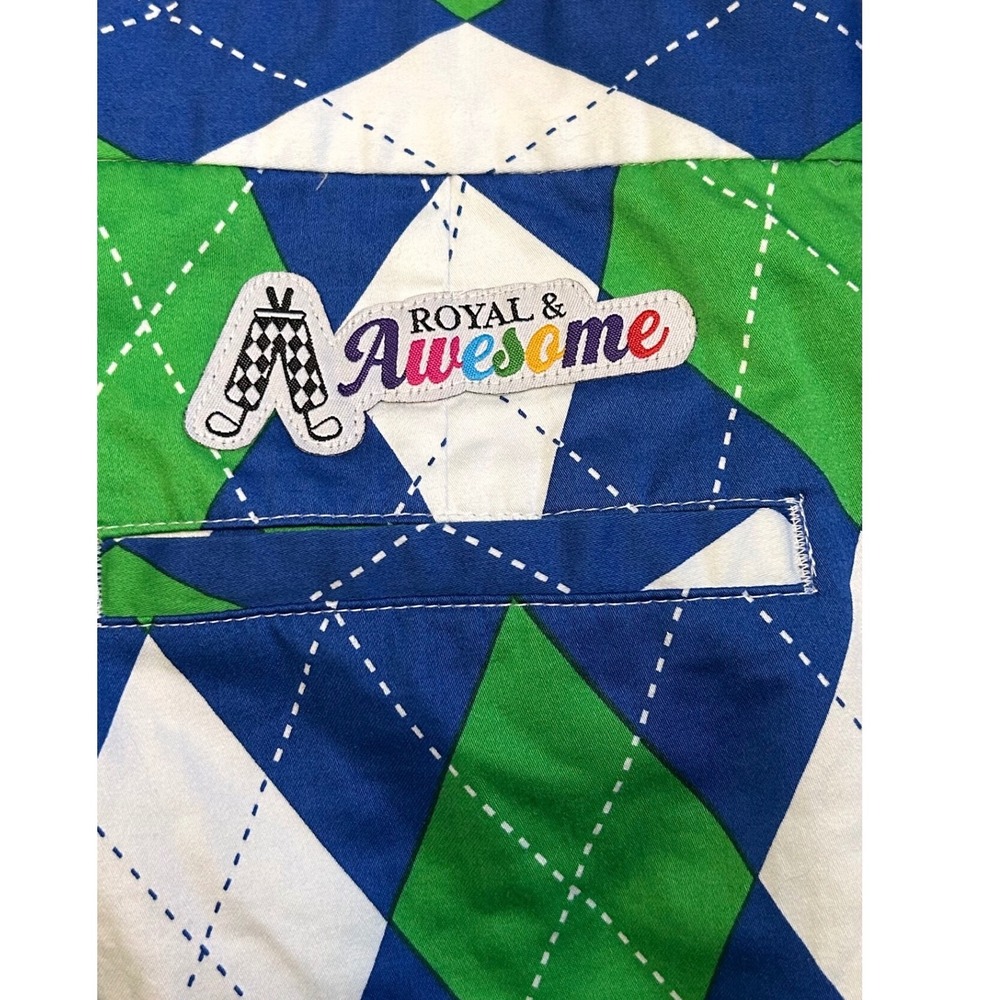 Royal & Awesome Mens Argyle Golf Shorts Blue Green White Loud Size 38 - Picture 4 of 8